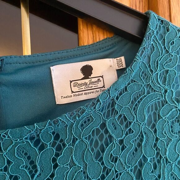 Dainty Jewells Graceful in Lace Jade Modest Dark Green Lace Fit and Flare Dress - Picture 8 of 13